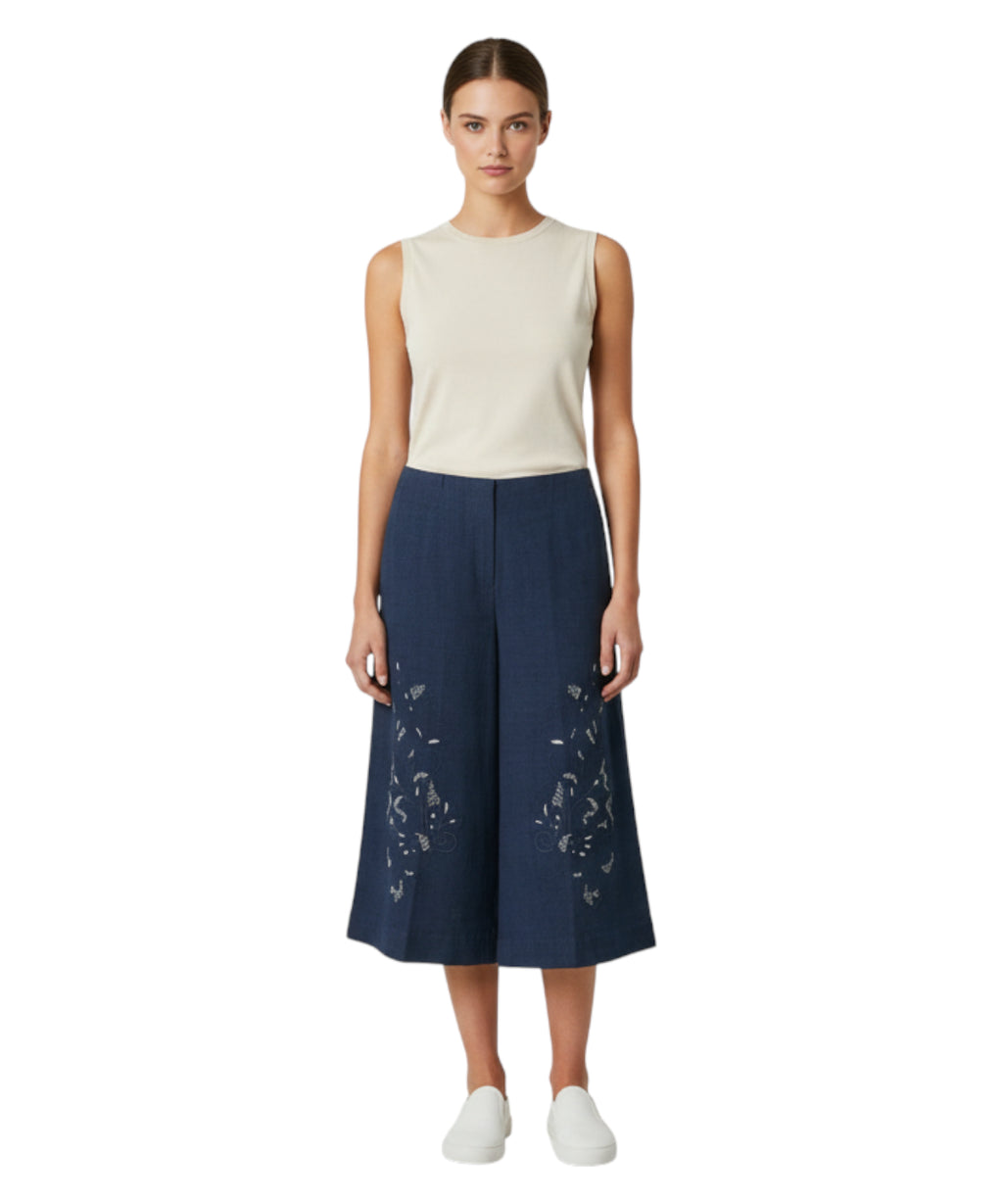 Twinset Linen Blend Bermuda Shorts with Embroidery