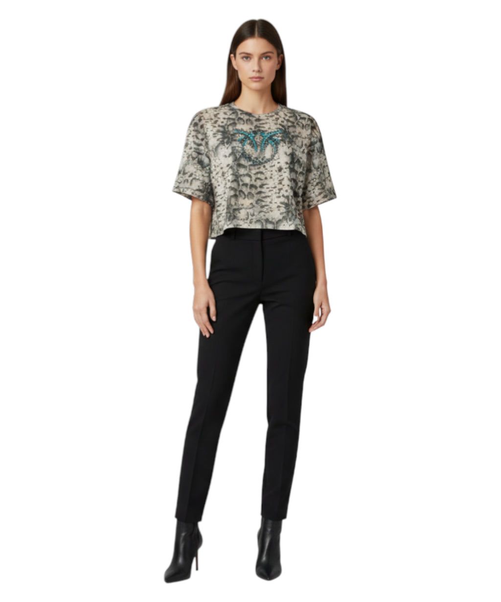 Pinko Terni Crop Snake Print T-shirt with Appliqués
