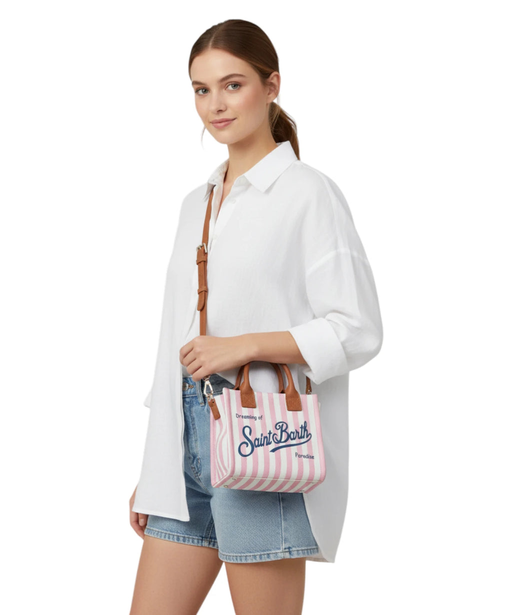 MC2 Saint Barth Vanity Mini Stripes Leather Bag with Shoulder Strap