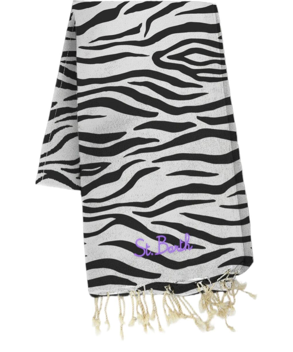 MC2 Saint Barth Animal Print Beach Towel with Fringes and Logo