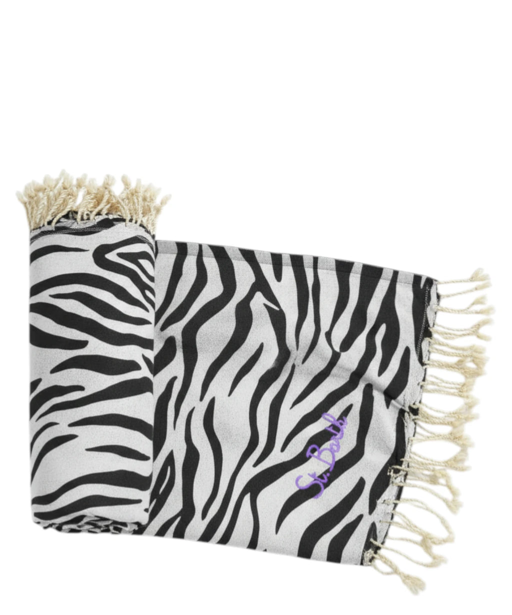 MC2 Saint Barth Animal Print Beach Towel with Fringes and Logo