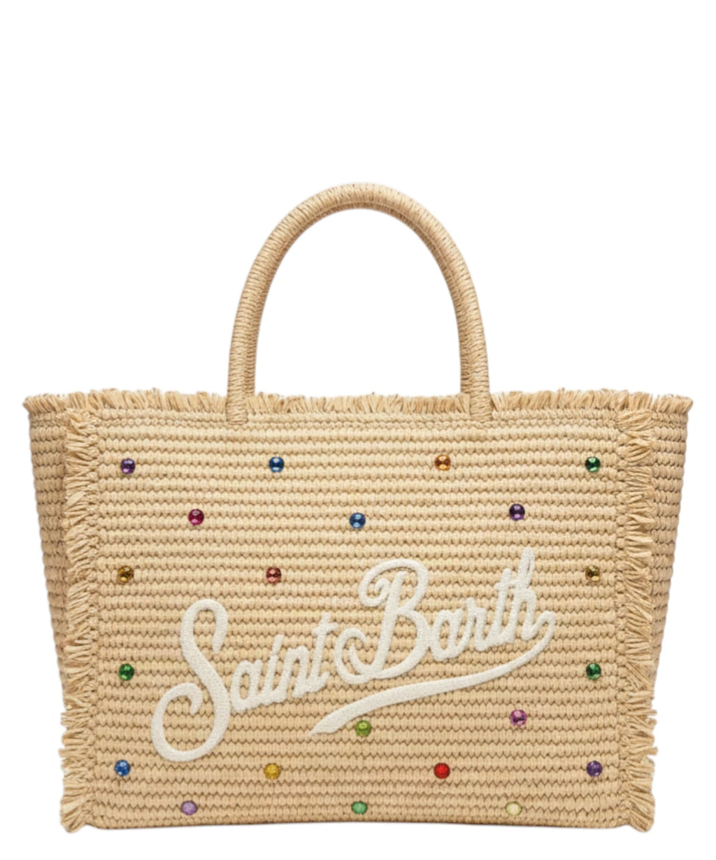 MC2 Saint Barth Vanity Multicolor raffia bag with rhinestones