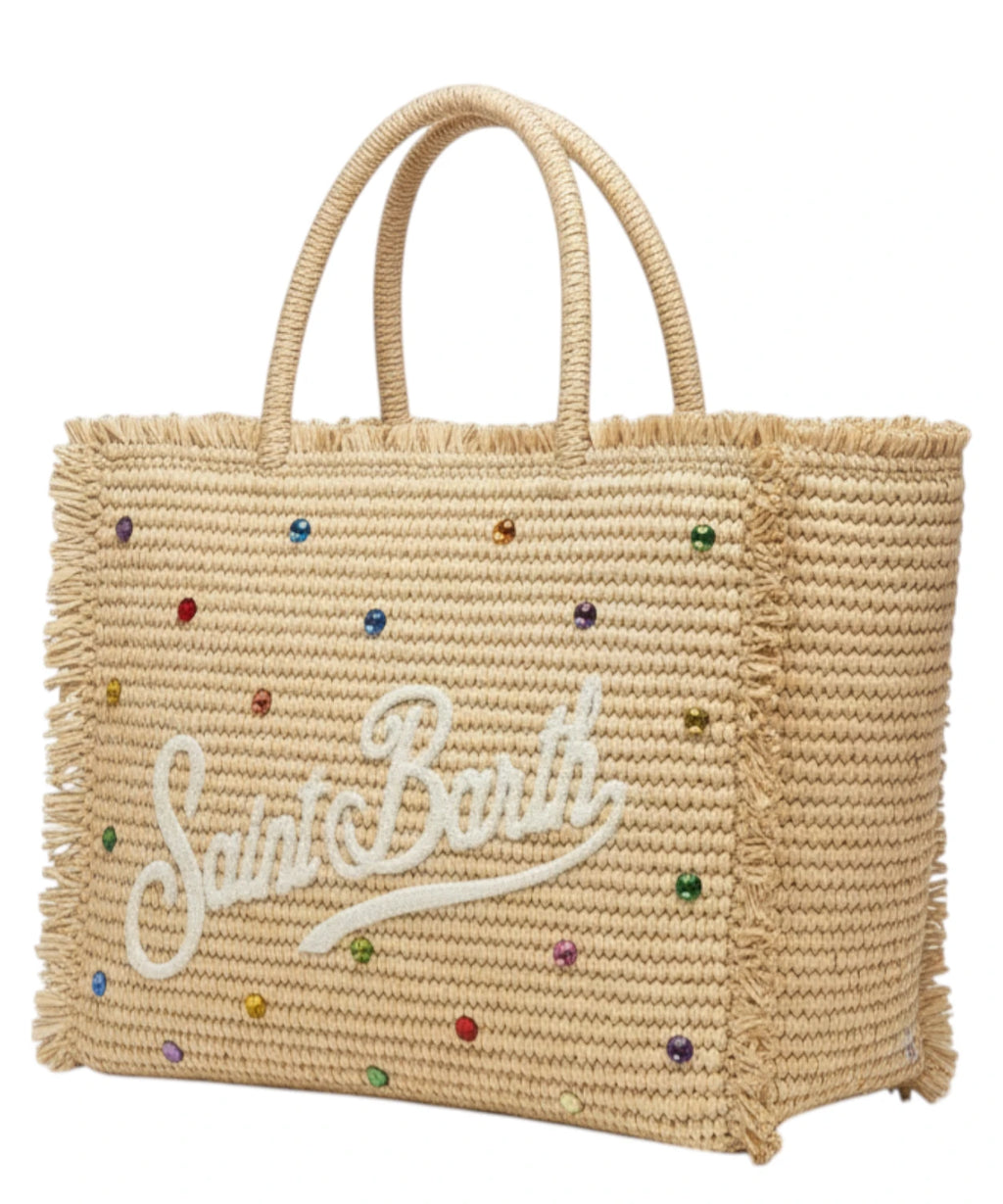 MC2 Saint Barth Vanity Multicolor raffia bag with rhinestones