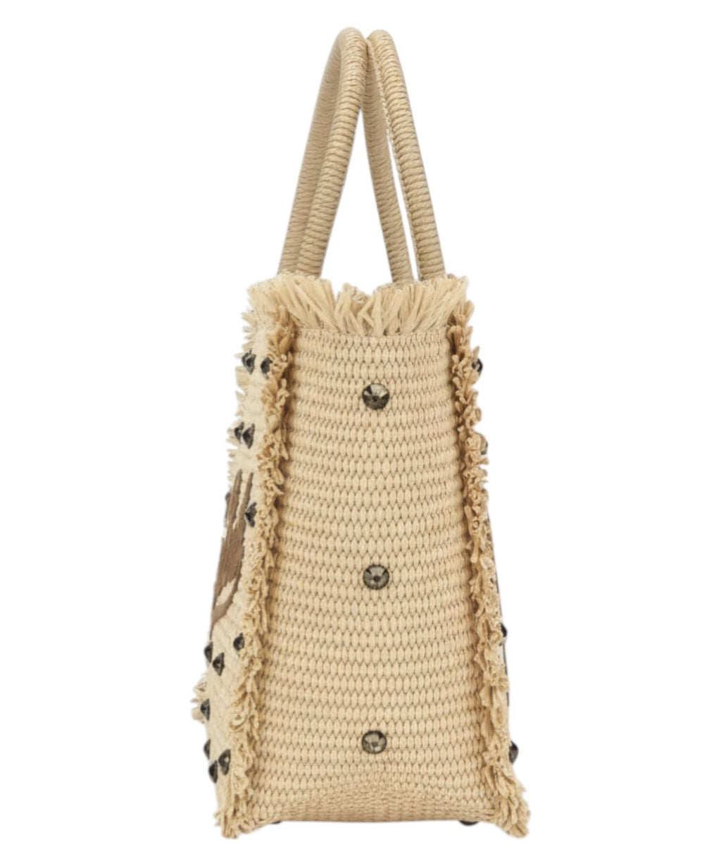 MC2 Saint Barth Colette Raffia Summer Bag with Rhinestones
