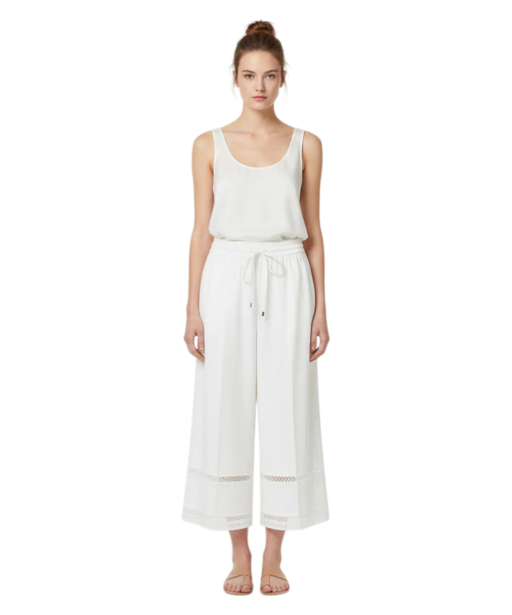 Twinset Embroidered Cotton Poplin Wide-Leg Trousers
