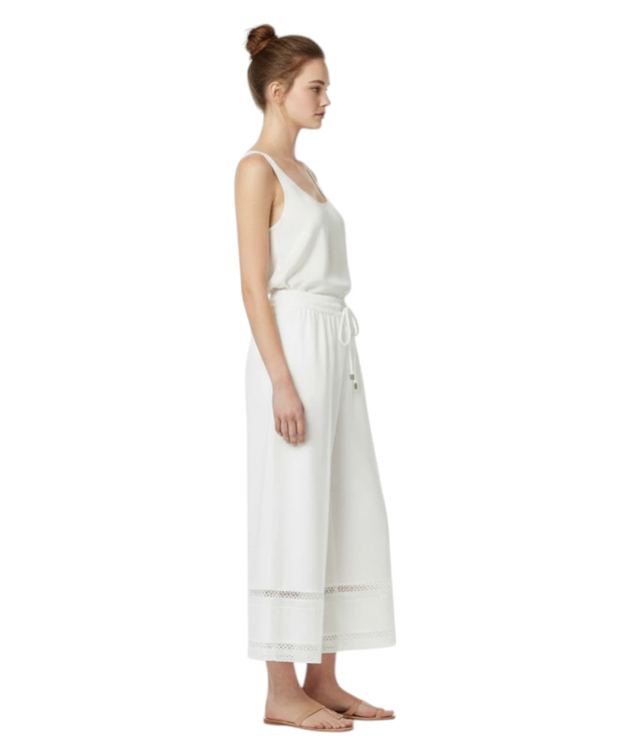 Pantaloni Ampi Popeline Cotone con Ricamo Twinset