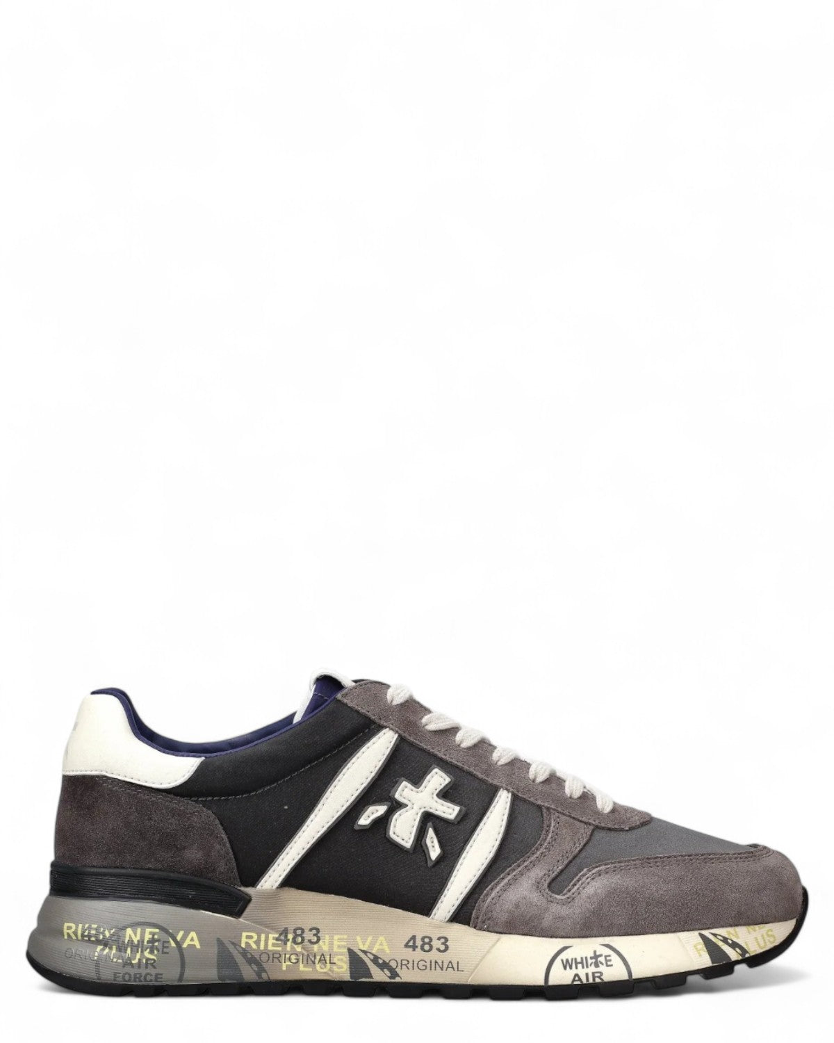 Sneakers Lander 6906 di Premiata in pelle e tessuto grigio con suola ergonomica, perfette per look urbani e casual invernali.