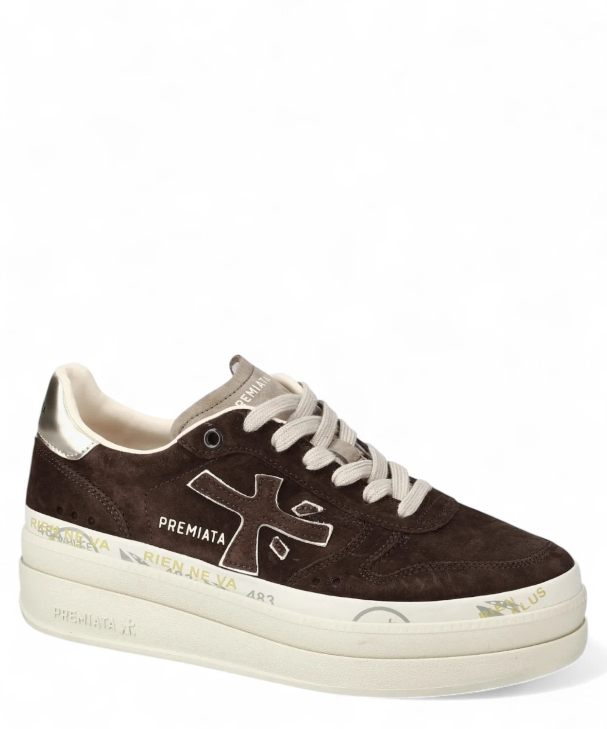 Sneakers donna Premiata Micol 7894 Platform marroni con tomaia in suede e suola platform decorata, ideali per la stagione FW26.