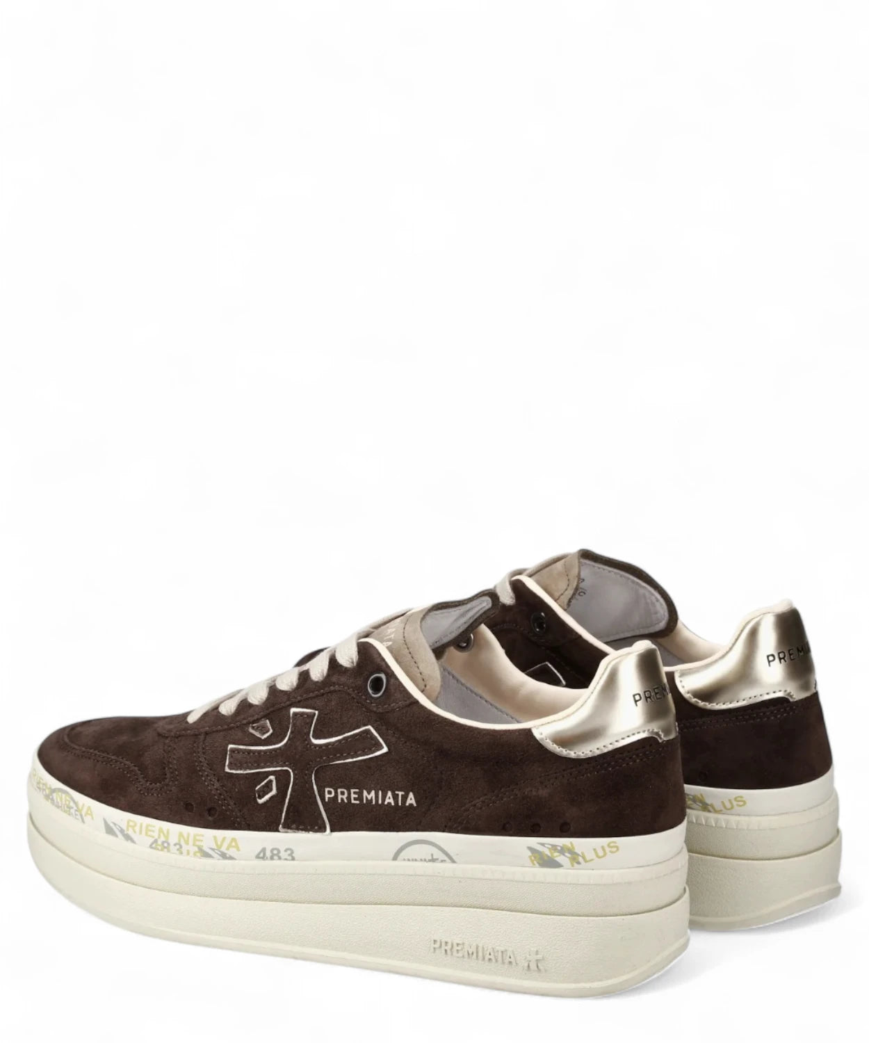 Retro sneakers Premiata Micol 7894 Platform con tallone metallizzato e suola platform, perfette per outfit casual chic invernali.