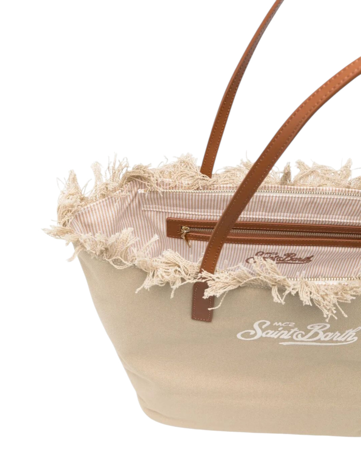 Borsa City Beige in Canvas con Frange per Shopping