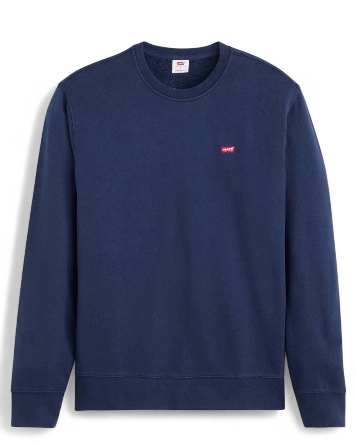 Felpa Girocollo Original Housemark Levi's in cotone blu navy, design minimal con logo rosso sul petto. Ideale per look casual da uomo.