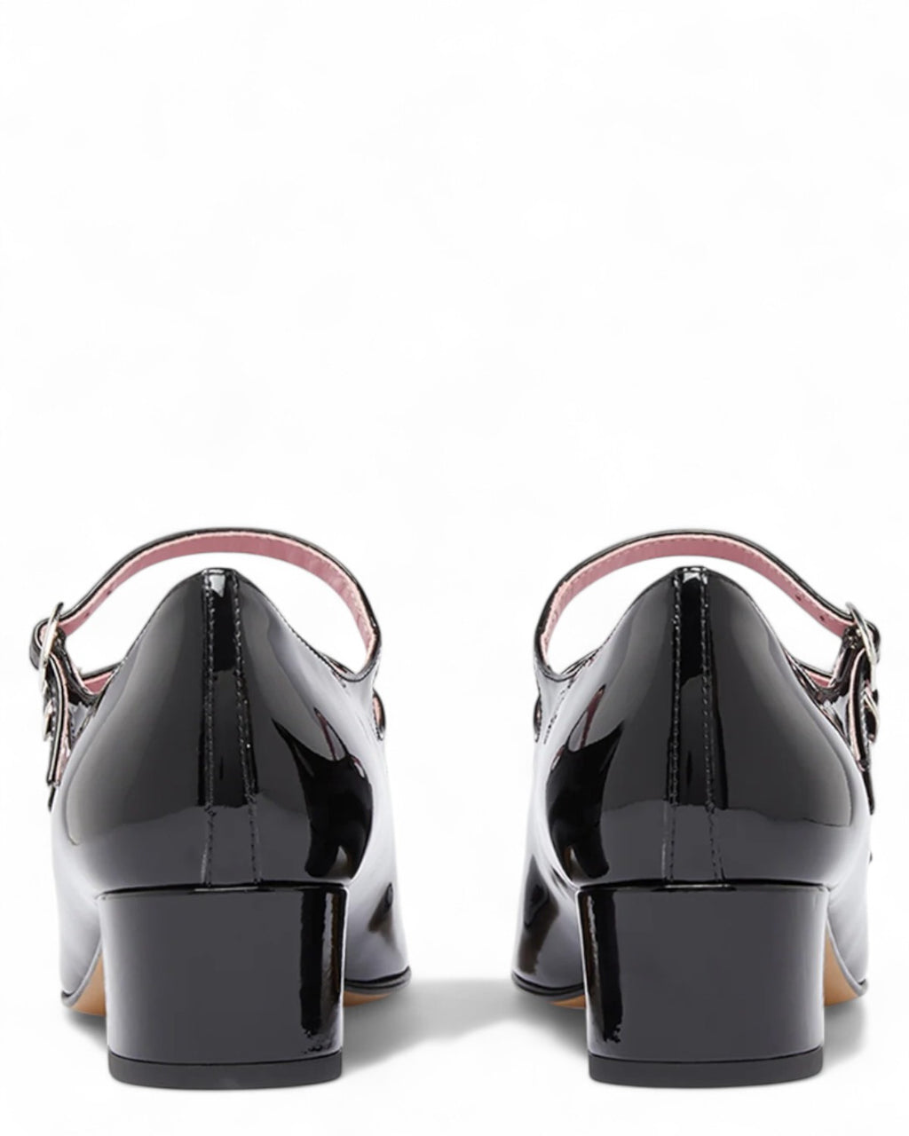 Retro delle Kina Mary Janes Carel in vernice nera, mostra il tacco trotter da 4 cm e la finitura lucida perfetta per la stagione FW26.