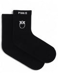 Calzini elasticizzati PINKO con logo distintivo bianco su fondo nero, ideali per look casual e sportivi invernali da donna.