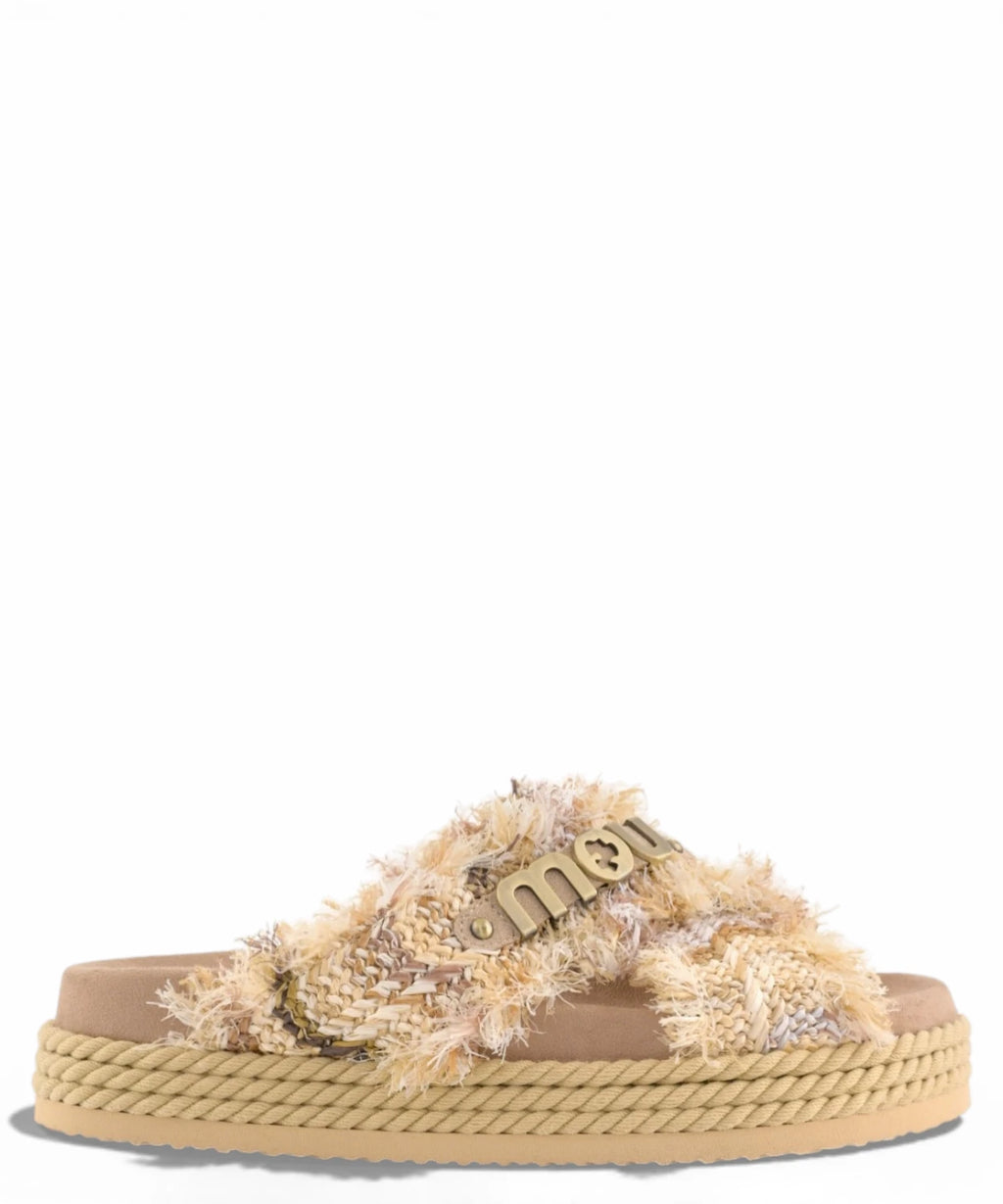 Mou Criss-Cross Multicolor Raffia Sandals