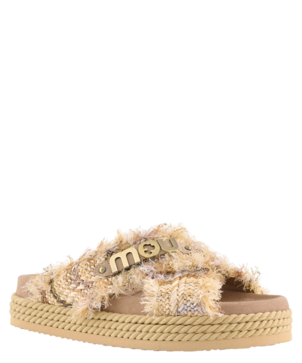 Mou Criss-Cross Multicolor Raffia Sandals