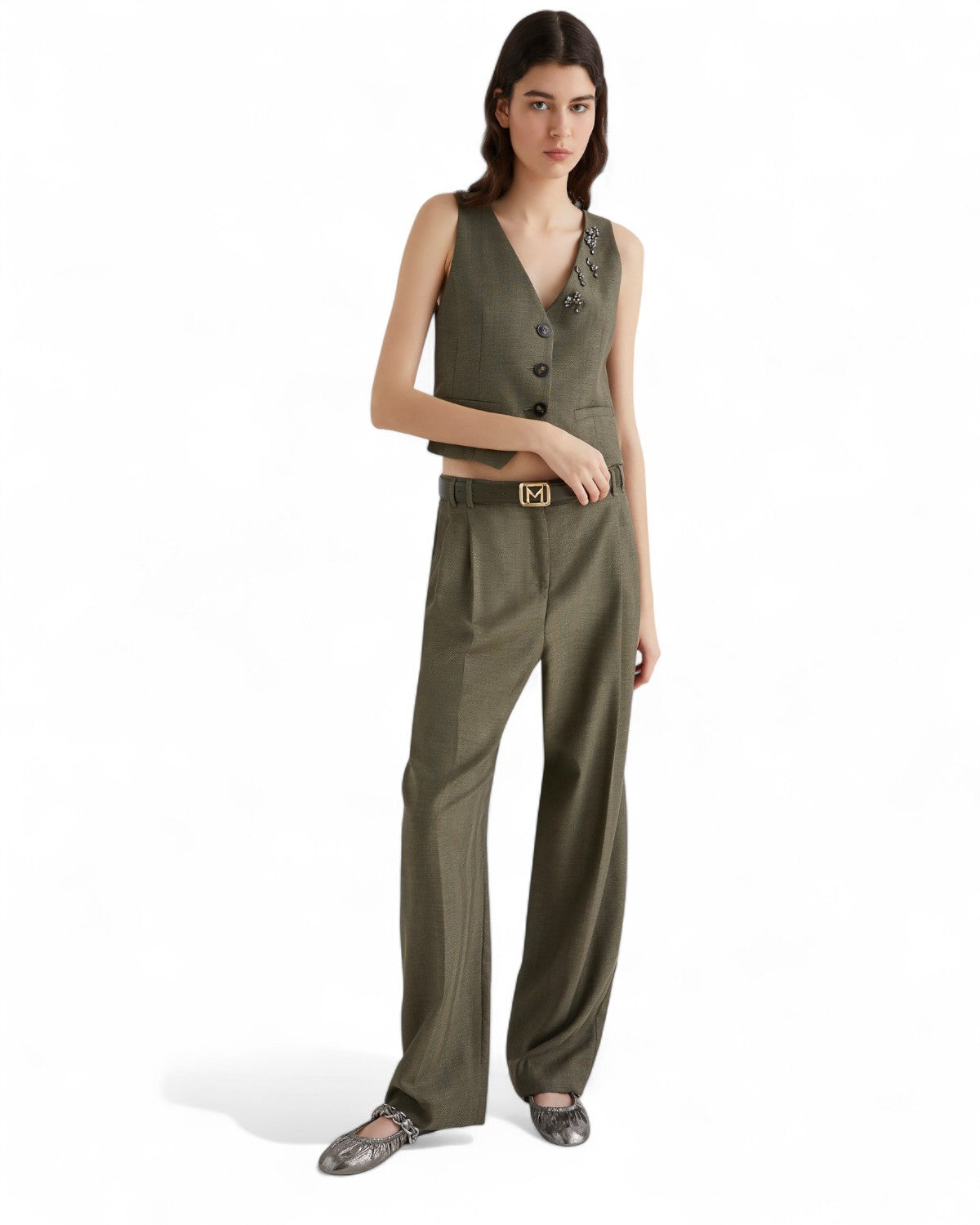 Gilet in saglia fluida effetto resca con dettaglio gioiello-Marella-Gilet-Vittorio Citro Boutique