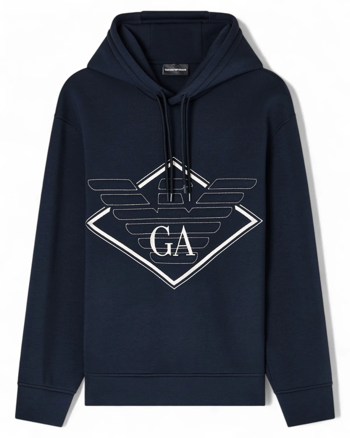Felpa con Cappuccio e Maxi Ricamo Aquila Blu Navy in Double Jersey-Emporio Armani-Felpe-Vittorio Citro Boutique