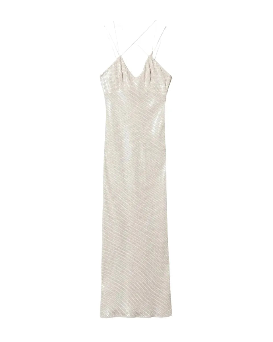 Abito lungo con paillettes e spalline incrociate-Twinset-Abiti-Vittorio Citro Boutique