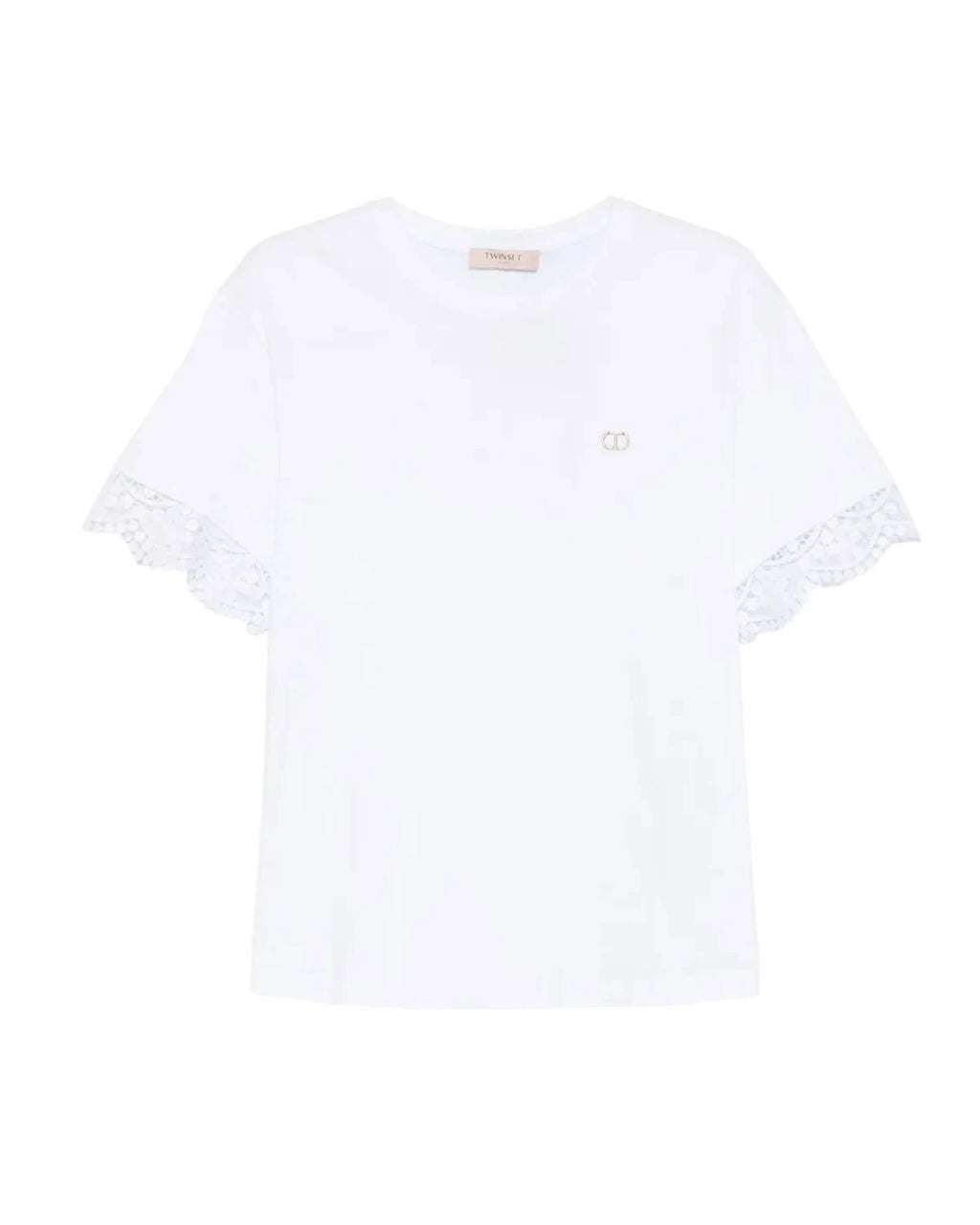 T-shirt bianca con maniche in pizzo-Twinset-T-shirt-Vittorio Citro Boutique