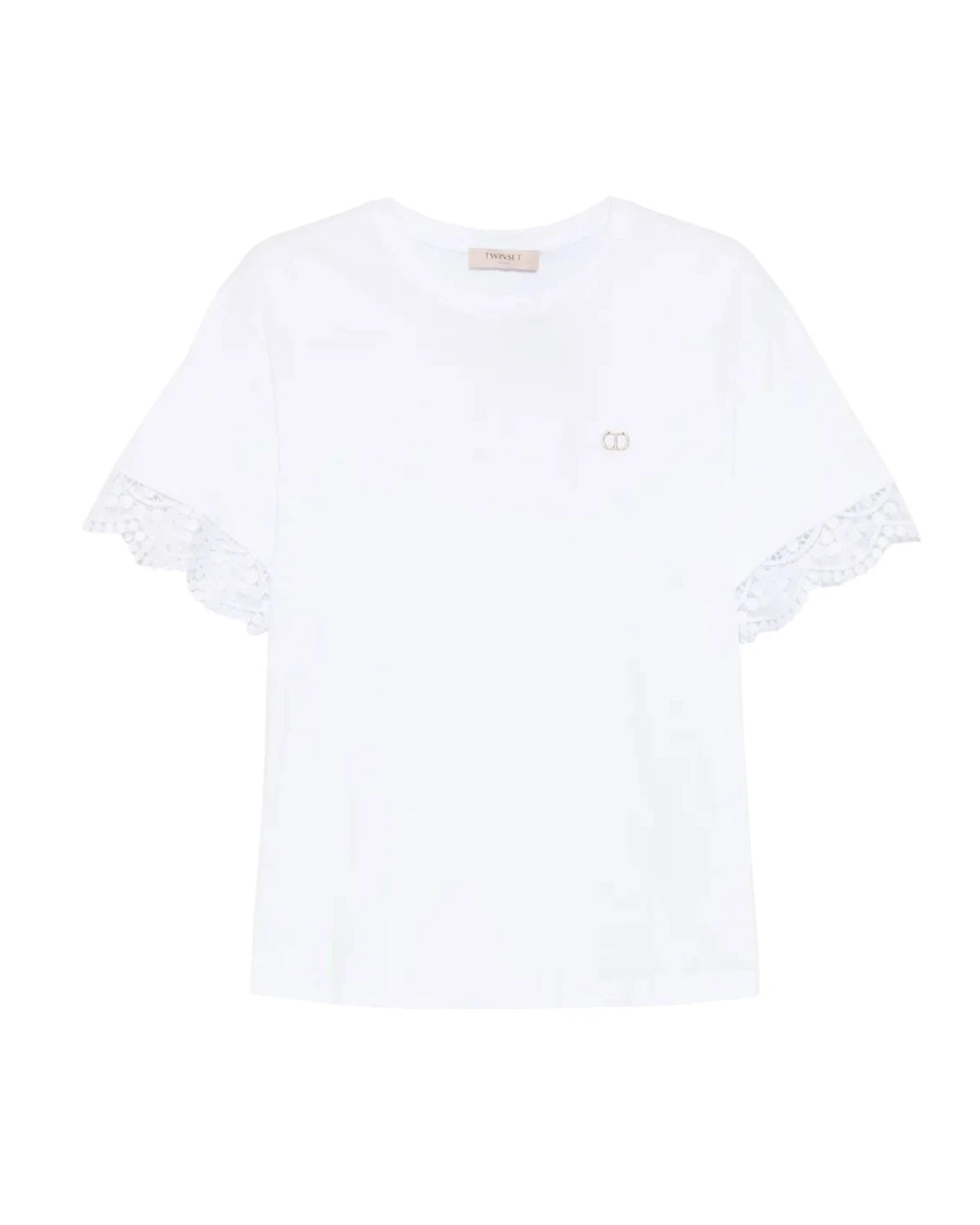 T-shirt bianca con maniche in pizzo-Twinset-T-shirt-Vittorio Citro Boutique