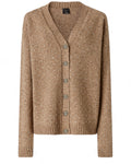 Cardigan Bouclé con Strass PINKO color cammello, chiusura a bottoni e dettagli in strass, ideale per look femminili e invernali.