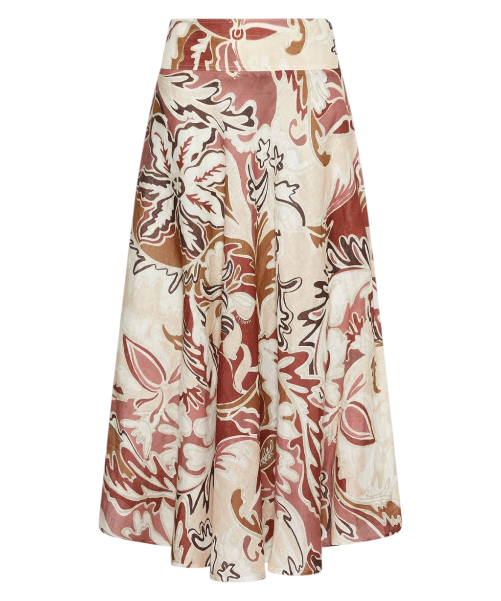 Marella Guest Flared Printed Linen Skirt