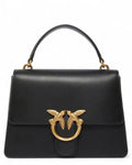 Borsa Pinko Classic Love Bag Mini Pelle Top Handle nera con manico rigido e chiusura con fibbia dorata a rondini, stile elegante e compatto.