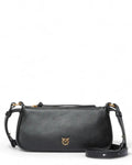 Pinko Borsa Donna Mini Half Moon Baguette in pelle nera con logo Love Birds dorato e tracolla regolabile, perfetta per look eleganti invernali.