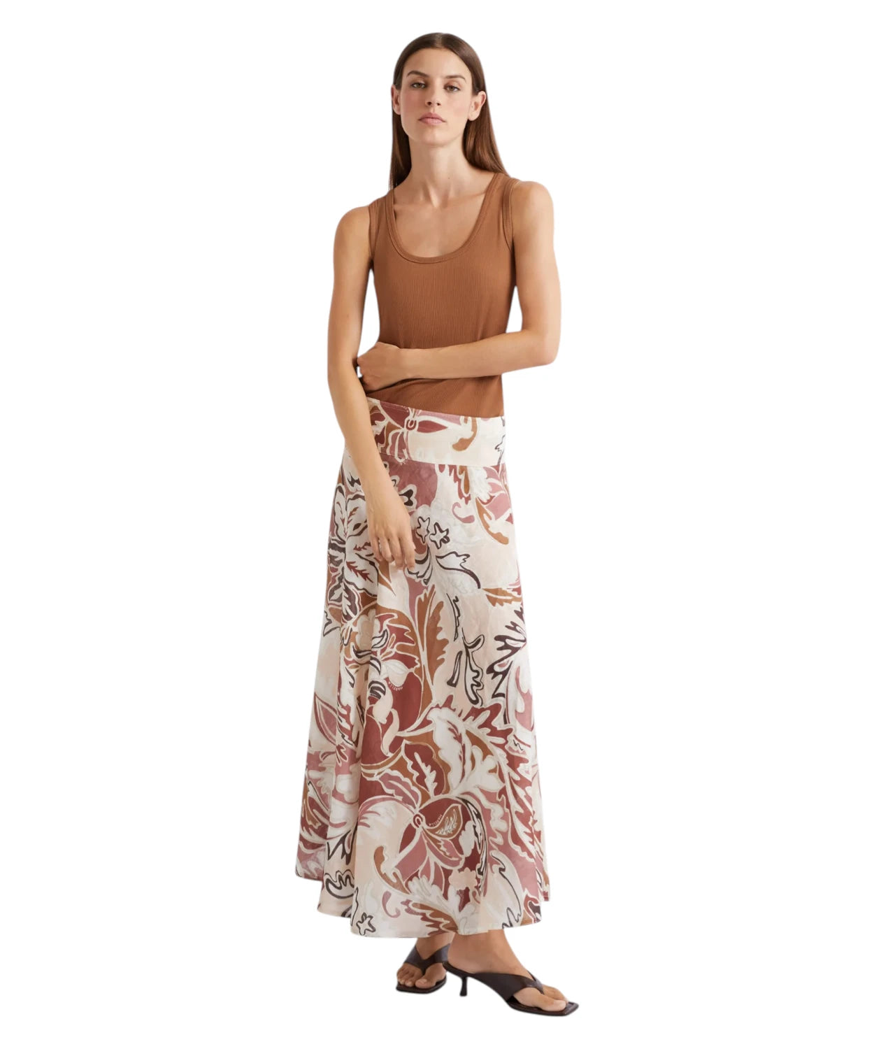 Marella Guest Flared Printed Linen Skirt