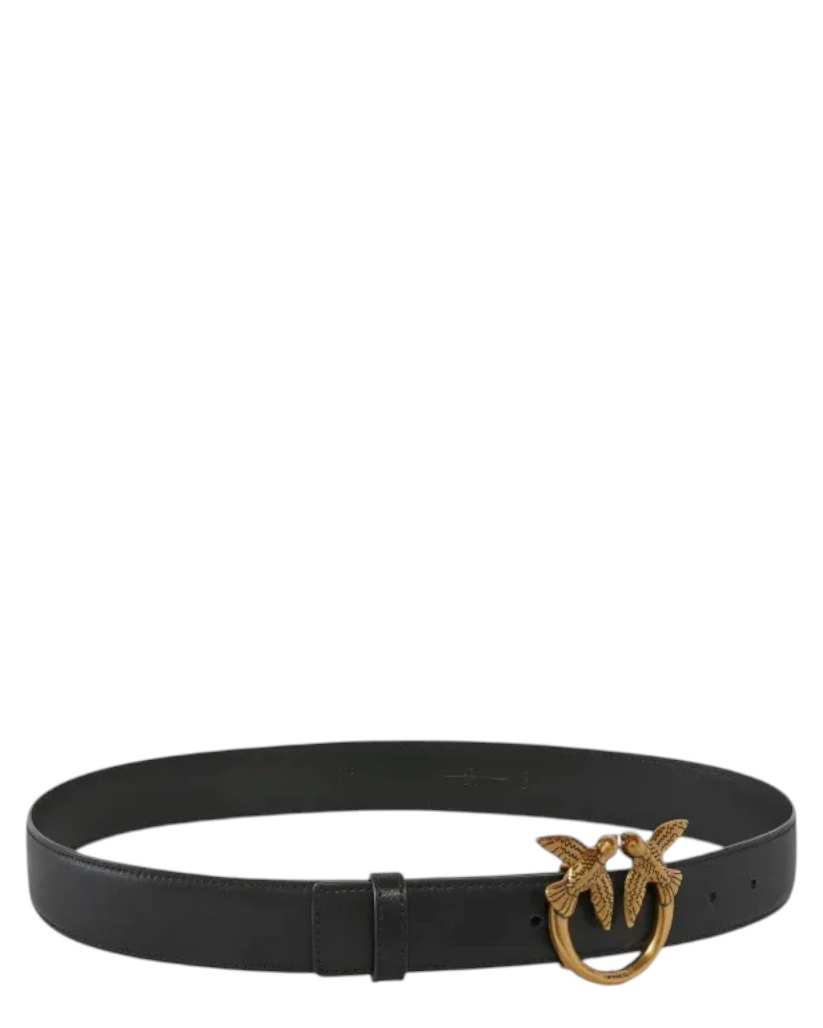 Cintura Love Birds in Pelle nera 3cm con fibbia Diamond Cut dorata, accessorio moda donna perfetto per look casual e chic invernali.