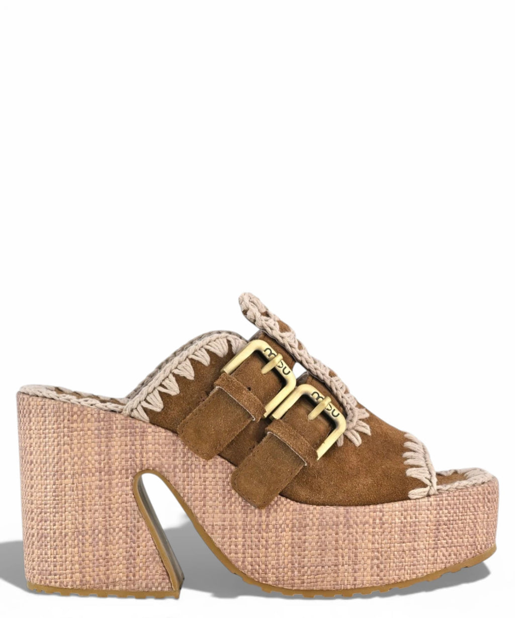 Mou Raffia Platform Sandals Two buckles