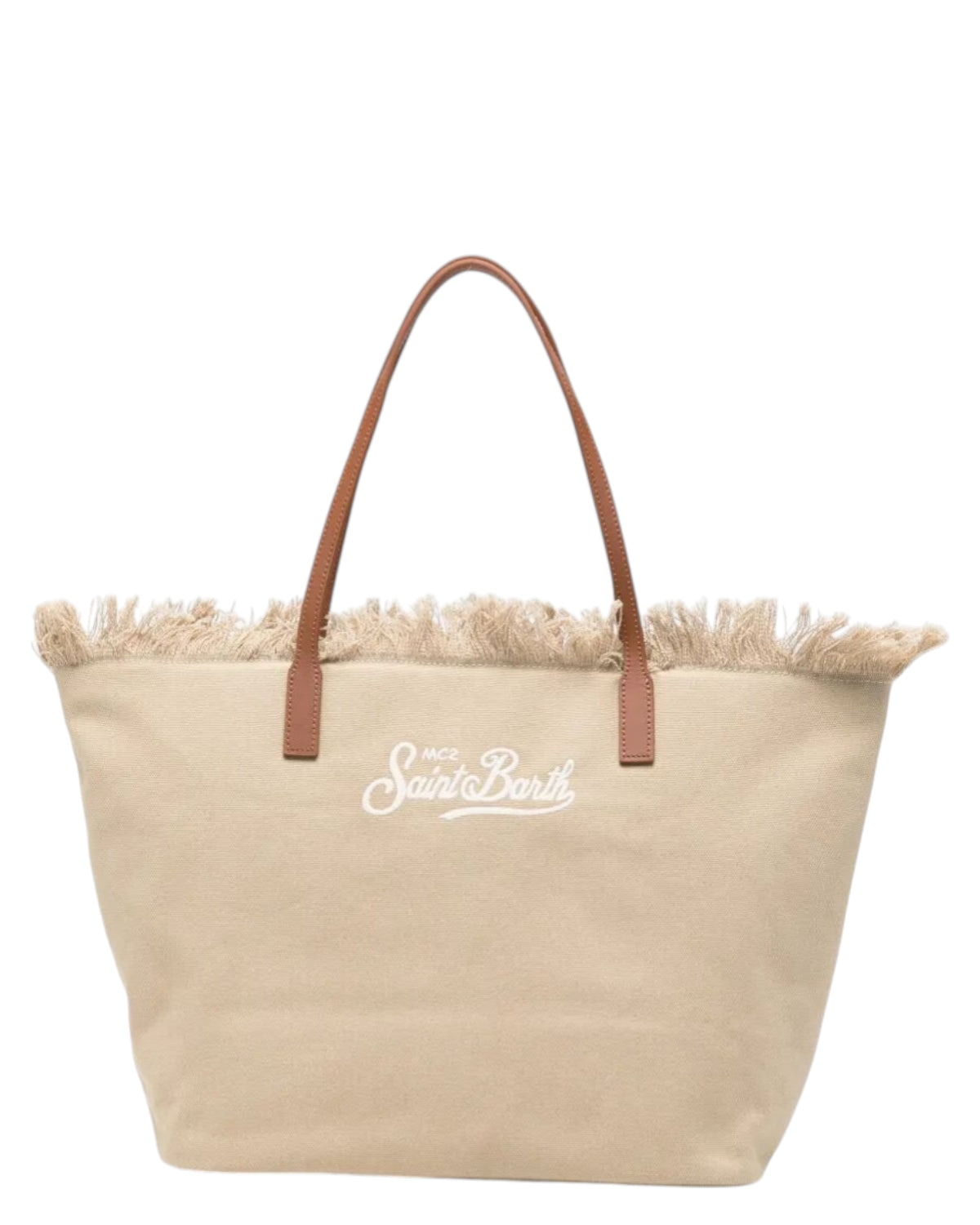 Borsa City Beige in Canvas con Frange per Shopping