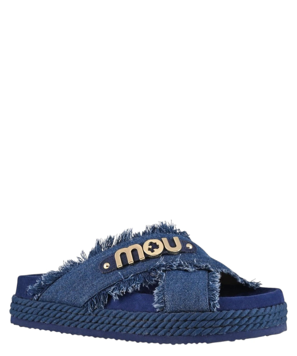 Mou Criss-Cross Denim Sandals