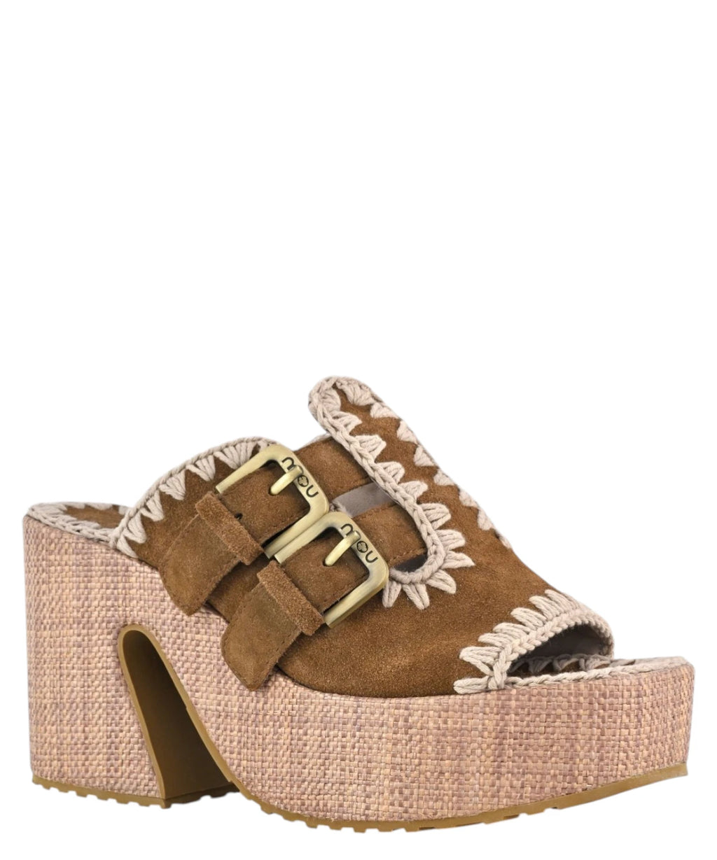 Mou Raffia Platform Sandals Two buckles