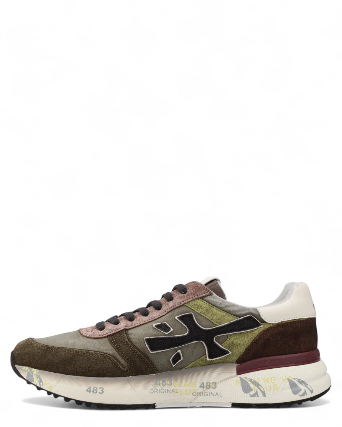 Sneakers Mick 7717 - Comfort e Design Moderno, lato destro con mix di colori verde, marrone e rosa, ideali per outfit maschili FW26.