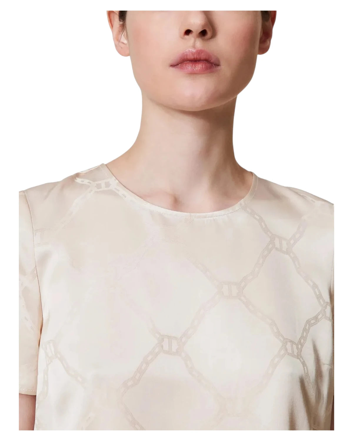 Blusa in raso jacquard con logo Oval T-Twinset-Camicie-Vittorio Citro Boutique
