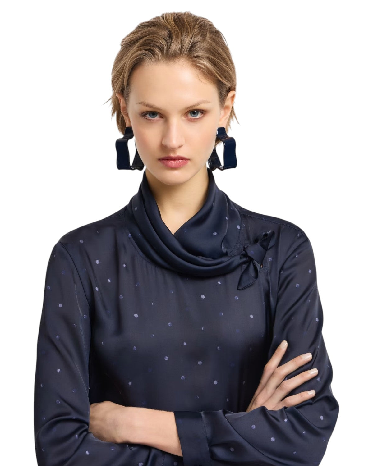 Blusa a Pois con Collo Foulard Removibile-Emporio Armani-Camicie-Vittorio Citro Boutique
