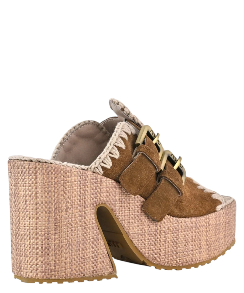 Mou Raffia Platform Sandals Two buckles