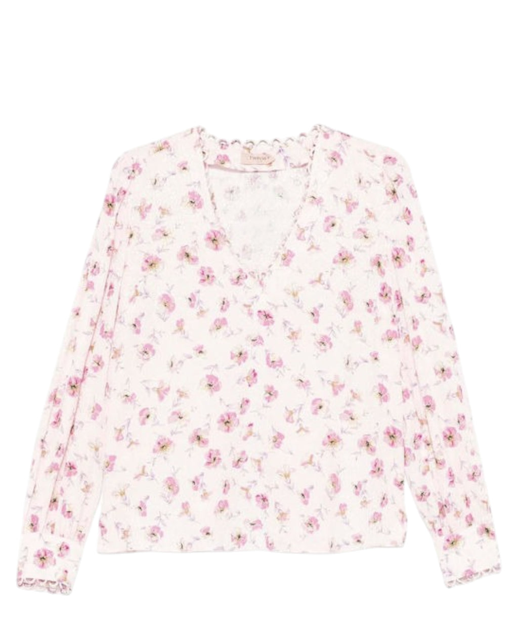 Women's Twinset Satin Blouse with Floral Pattern