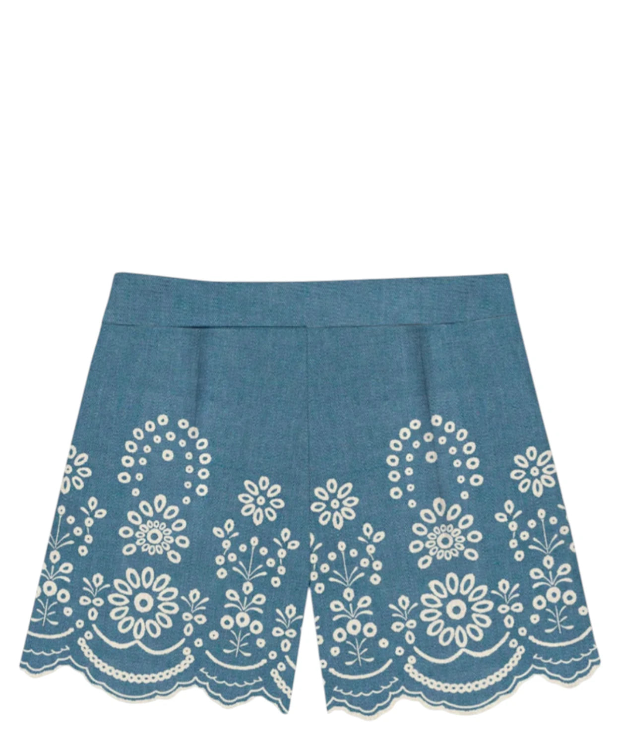 Shorts MC2 Saint Barth in Denim Sangallo con Ricamo Floreale