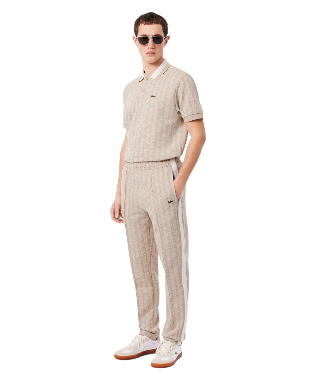 Pantaloni Tuta Lacoste Monogram Beige – Jogger Regular Fit