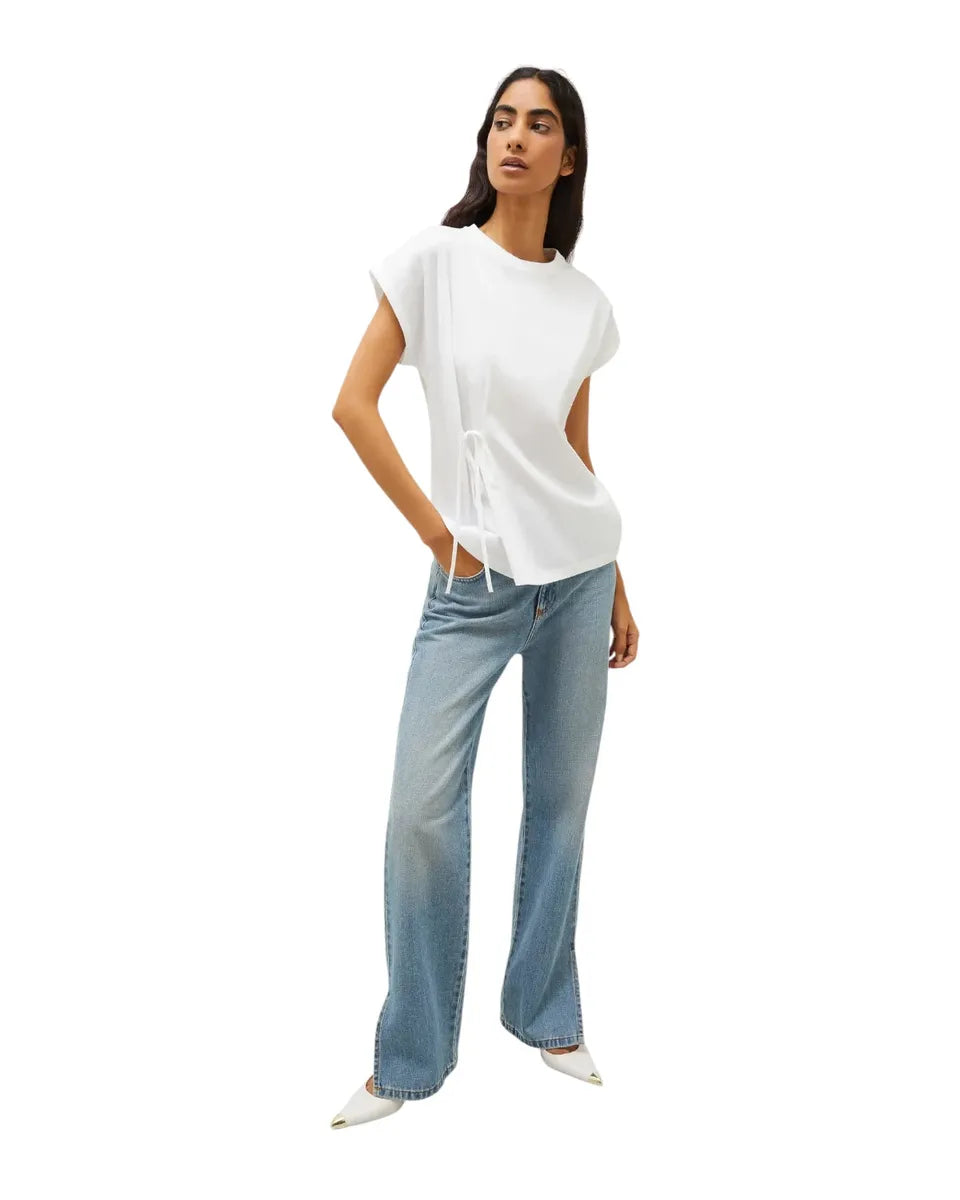 T-shirt Bianco Ottico in Cotone con Fiocco Laterale-Marella-T-shirt-Vittorio Citro Boutique