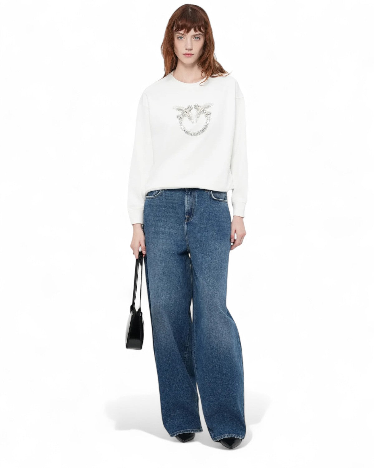 Felpa Girocollo con Ricamo Gioiello Love Birds-Pinko-Maglieria-Vittorio Citro Boutique