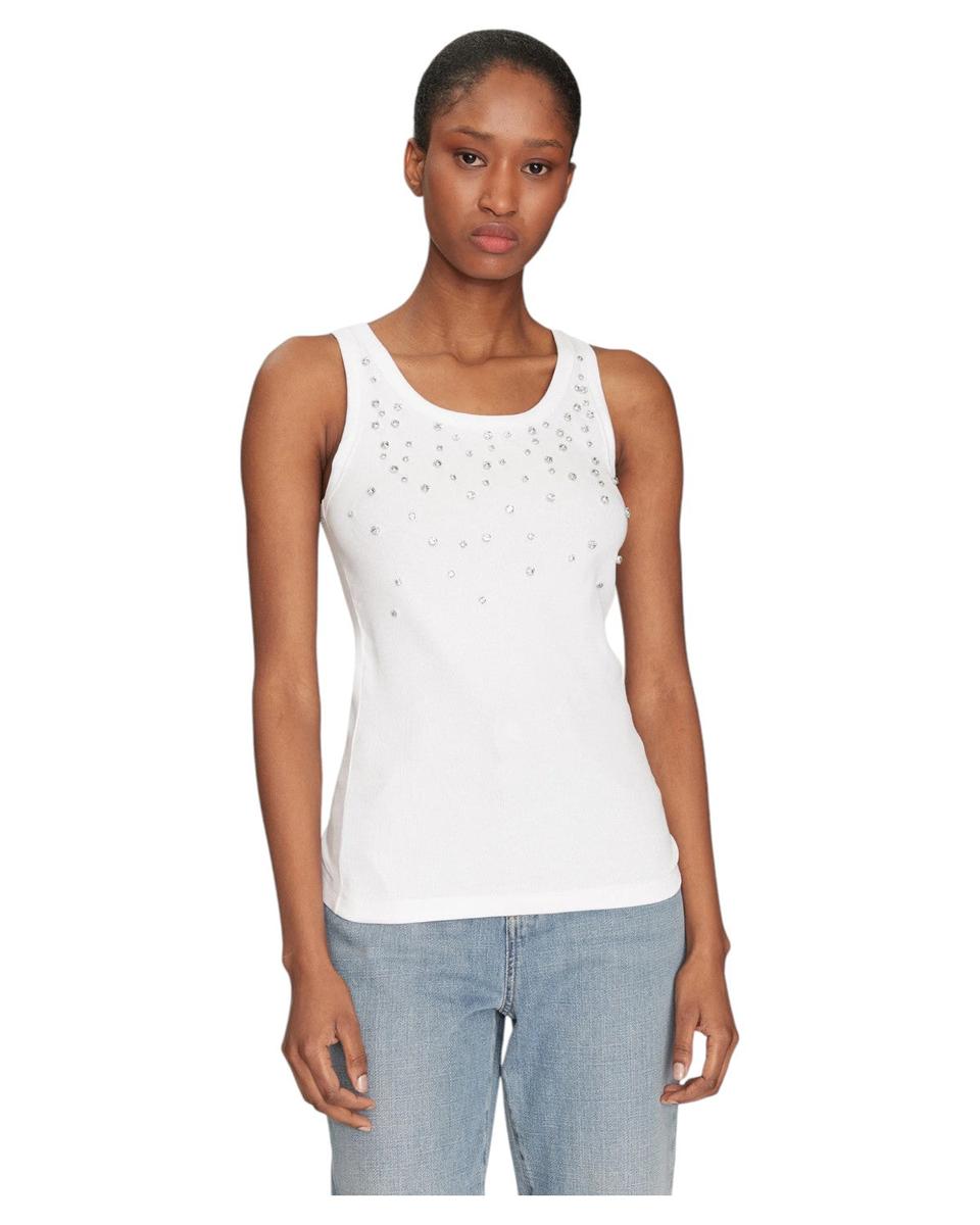 Canotta in Cotone Stretch con Cristalli Cabochon-Marella-Top-Vittorio Citro Boutique
