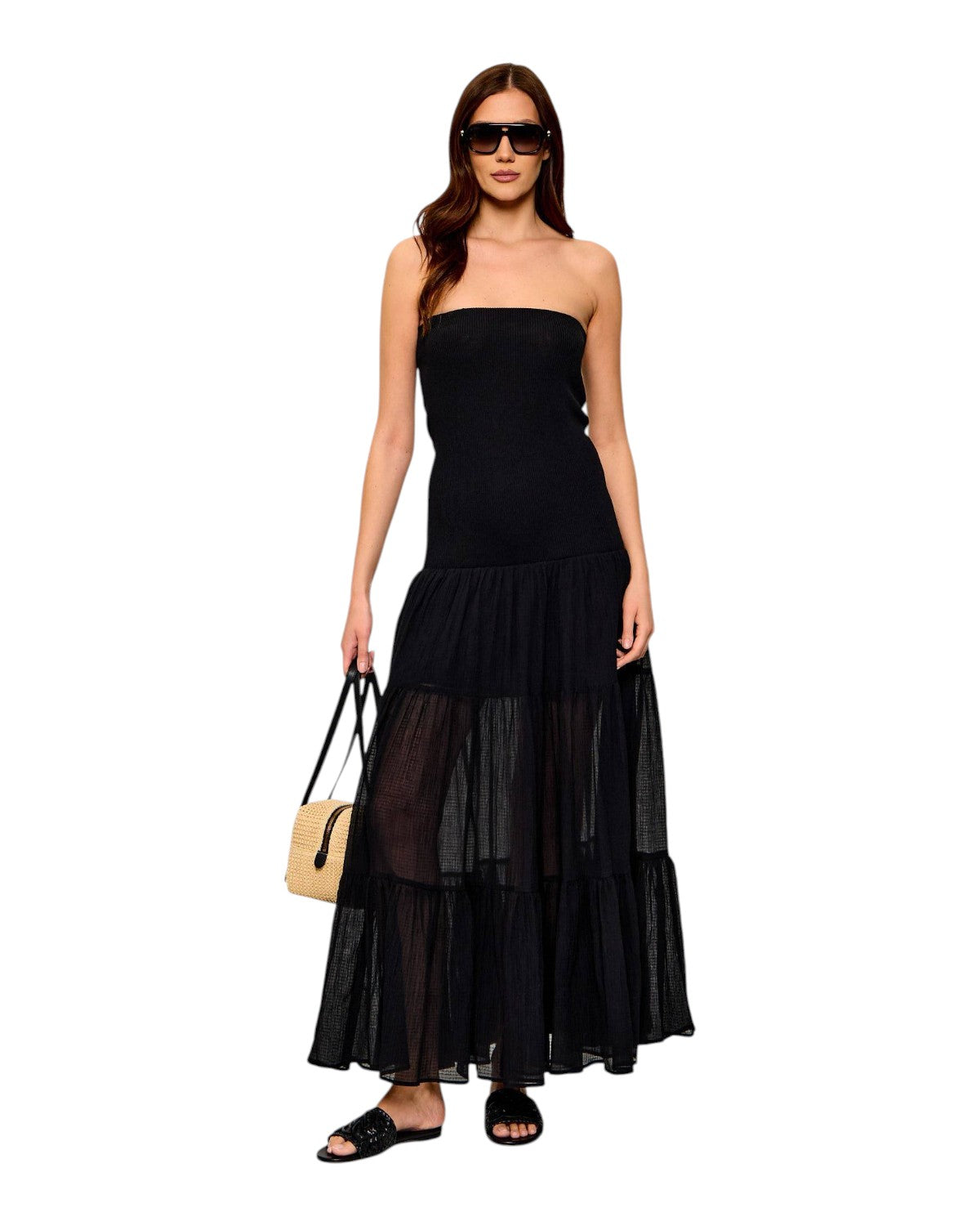 Pinko Baveno Long Sleeveless Dress in Cotton and Silk
