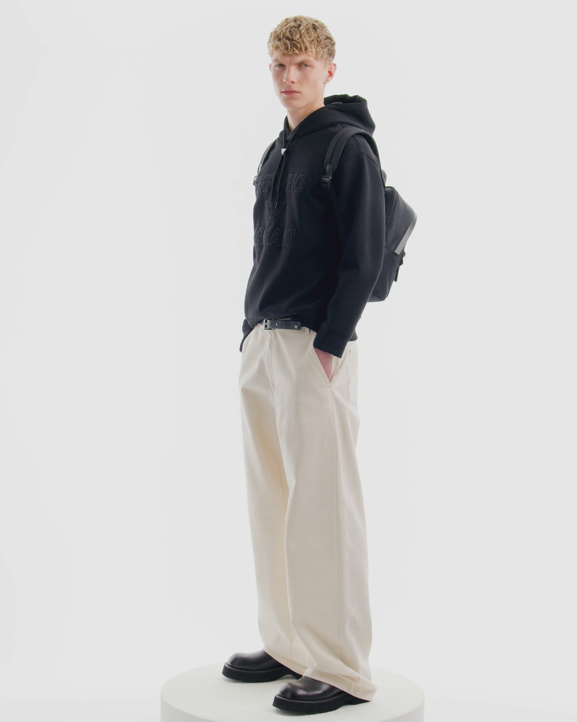 Recycled nylon backpack with regenerated leather details