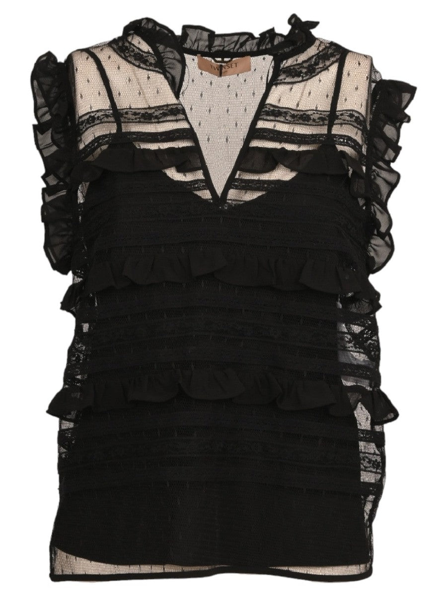 Top in tulle plumetis e pizzo-Twinset-Top-Vittorio Citro Boutique