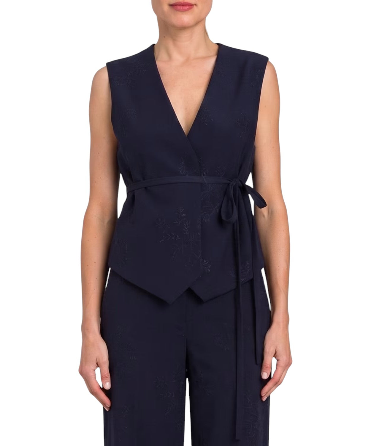 Women's Twinset Embroidered Vest with Waist Belt