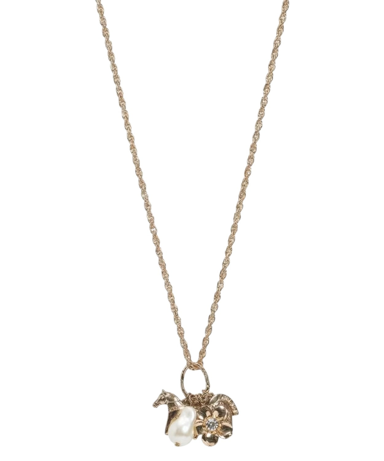 Antique Gold Necklace with Charm and Pearl