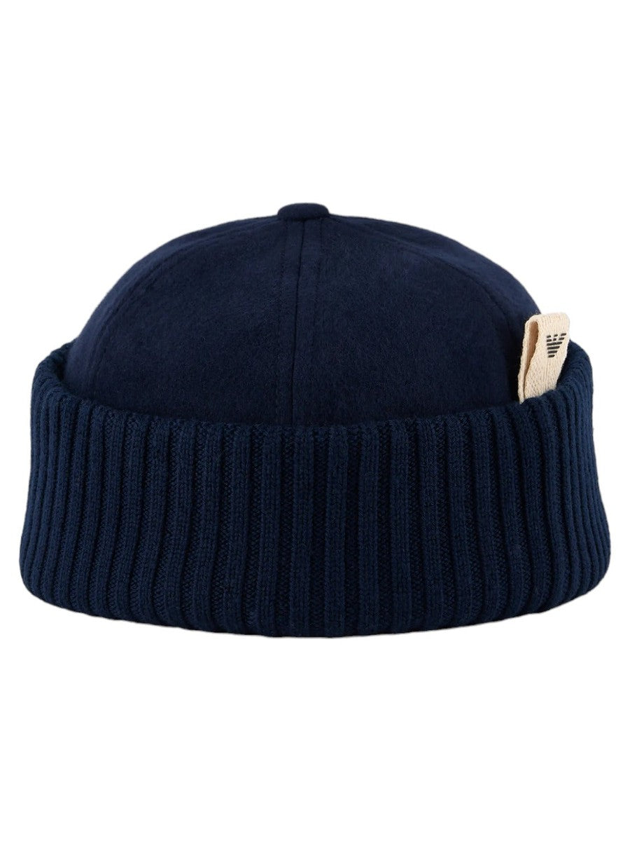 Berretto in panno con risvolto in maglia-Emporio Armani-Cappelli-Vittorio Citro Boutique